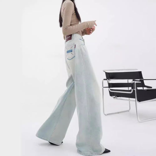Damen Weite Denim-Hose mit lässigem Schnitt und hohem Bund R&B