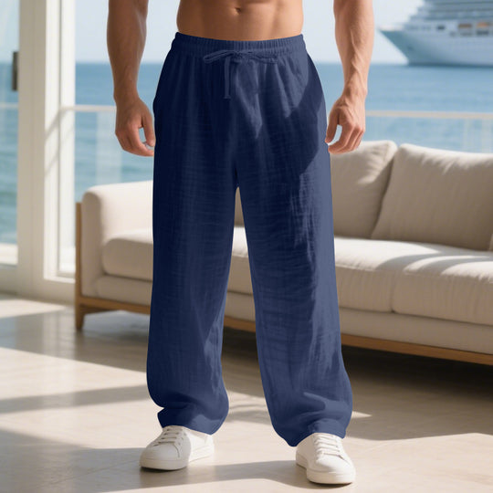 Herren lockere Sommerhose aus leichtem Leinenmaterial mit elastischem Bund und Seitentaschen R&B