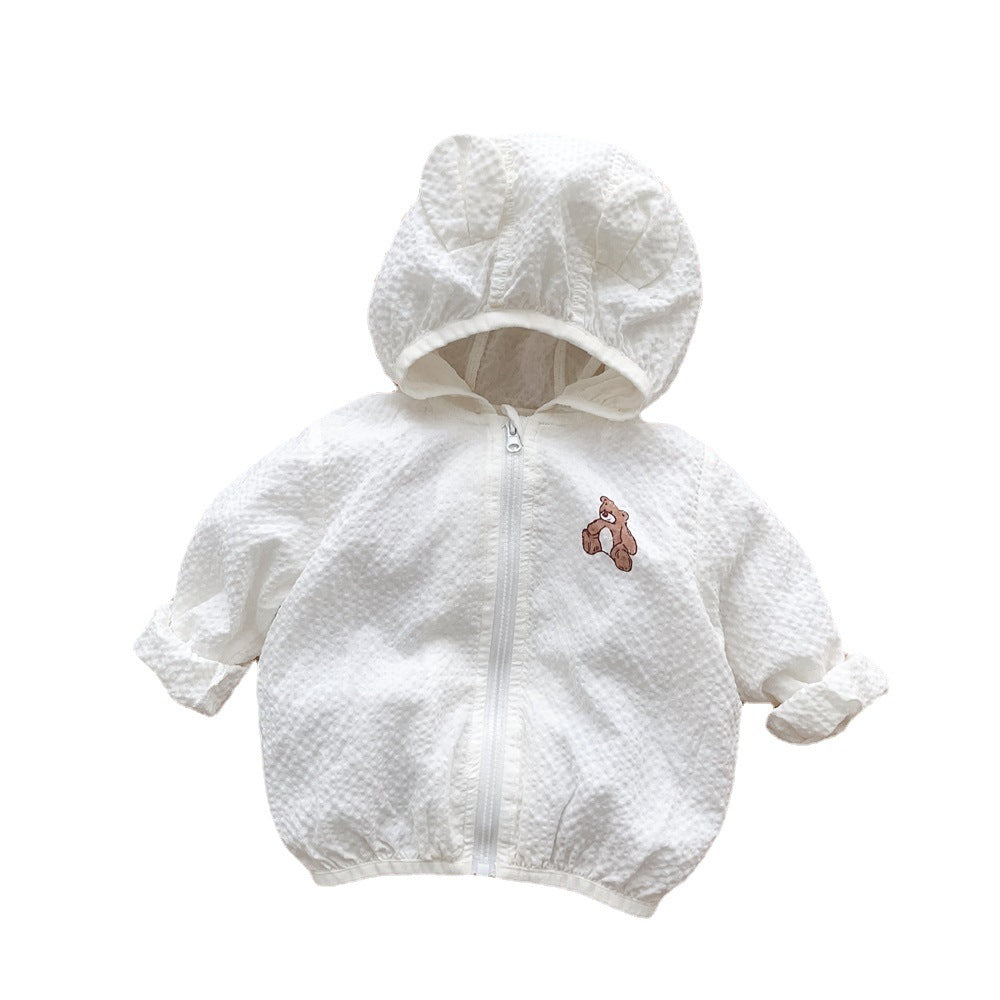 Unisex nan strukturierte Baumwolle Baby Kapuze Zip Front Jacke mit Bären Applikation R&B