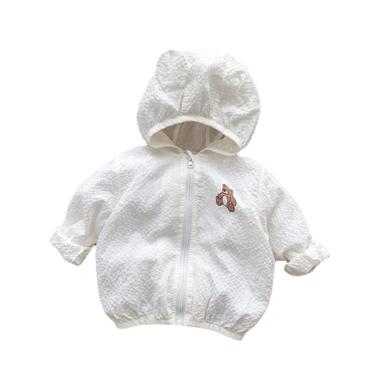 Unisex nan strukturierte Baumwolle Baby Kapuze Zip Front Jacke mit Bären Applikation R&B