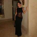 Damen Maxikleid mit romantischem Spitzenrücken R&B
