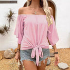 Damen Off-Shoulder Oberteil mit knotenförmigem Design und lässigen Flügelärmeln R&B