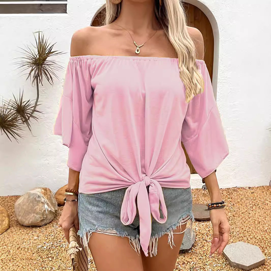 Damen Off-Shoulder Oberteil mit knotenförmigem Design und lässigen Flügelärmeln R&B