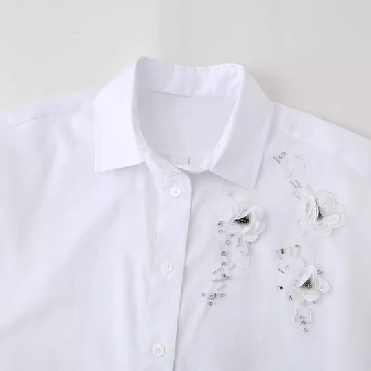 Damen geschickt gestaltete Bluse mit floralen Applikationen R&B