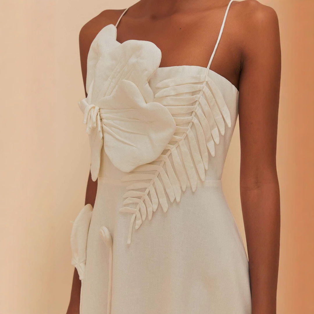 Damen Midi-Kleid mit kunstvollen Rüschendetails und verstellbaren Spaghettiträgern R&B