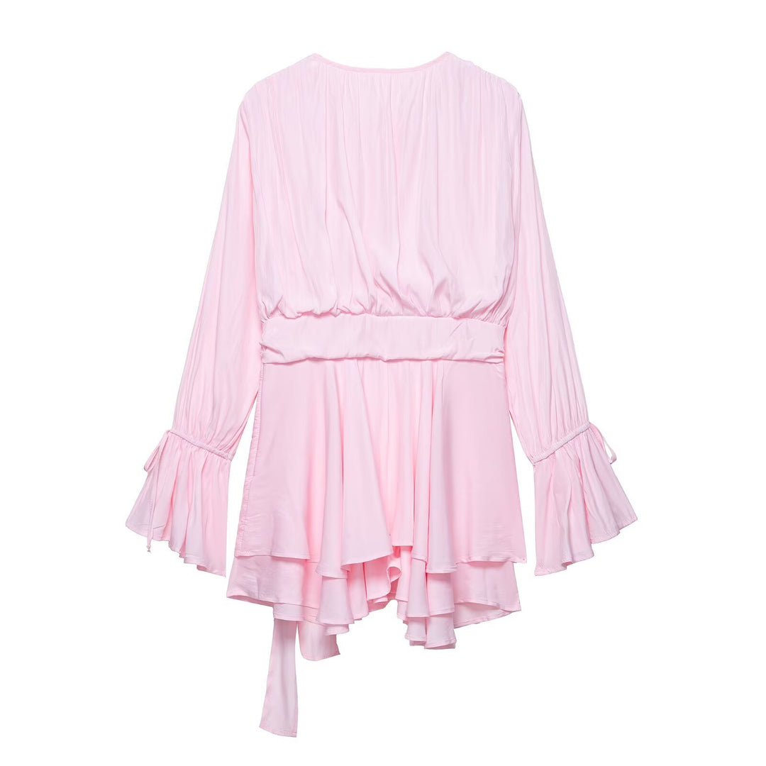 Damen elegantes Wickelkleid mit romantischem Rüschendesign R&B