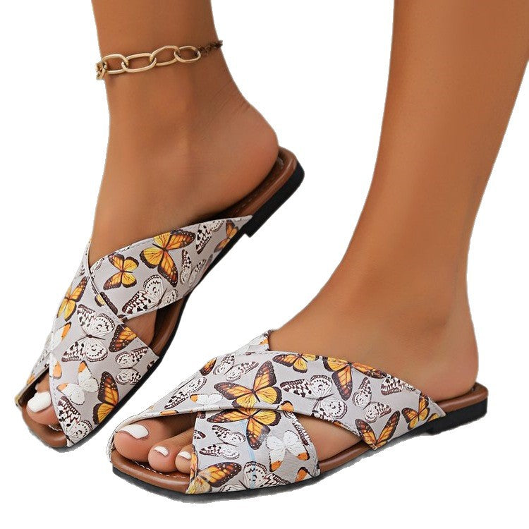 Damen Faltbare Sandalen mit floralem Muster R&B