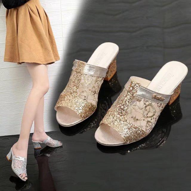 Damen Glamouröse Mules mit funkelndem Glitzer und elegantem Design R&B