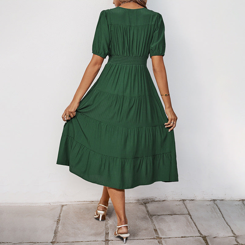 Damen Midikleid mit Knopfleiste und Rüschensaum R&B