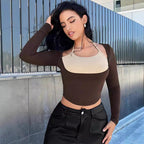 Damen Figurbetontes Longsleeve mit raffinierten Layering-Details R&B