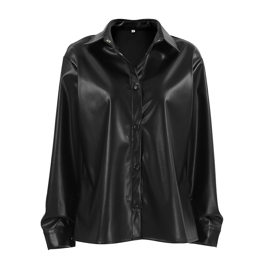 Damen Kunstleder Hemdbluse R&B