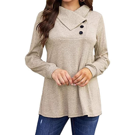 Damen Lässiges Oberteil mit asymmetrischem Kragen und Knopfdetail R&B
