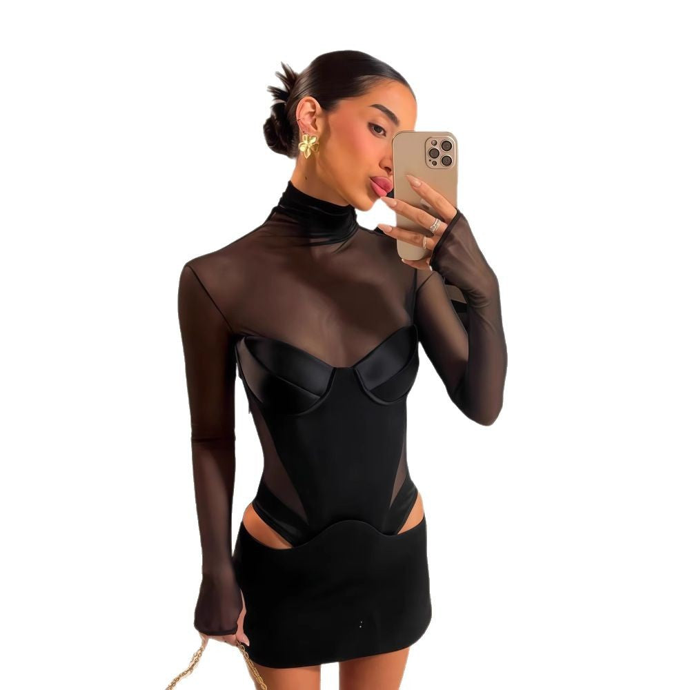 Damen Figurbetontes Kleid mit transparenten Einsätzen und rautenförmigen Cut-Outs R&B