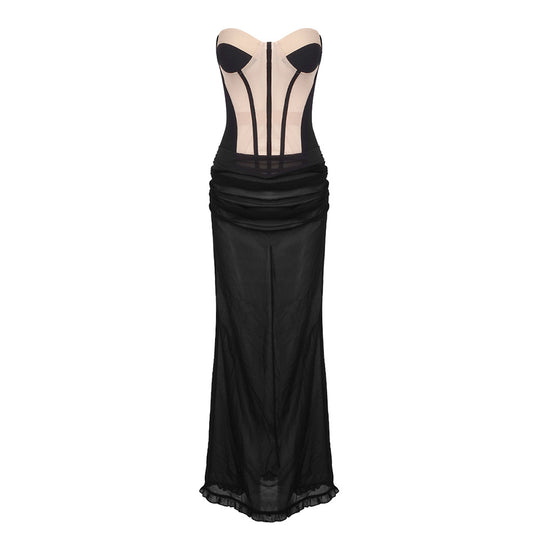 Damen Elegantes Maxikleid mit trägerlosem Design und raffinierten Schlitzdetails R&B