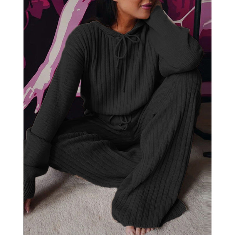 Damen Loungewear-Set mit tiefem V-Ausschnitt und breiten Hosenbeinen R&B