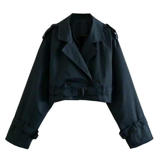 Damen cropped Trenchjacke mit doppelten Knopfdetails R&B