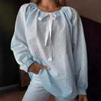 Damen Blusenshirt mit elastischem Puffärmel und dekorativem BindR&Band R&B