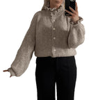 Damen Strickjacke mit modischem Kragen und Knopfdetails R&B