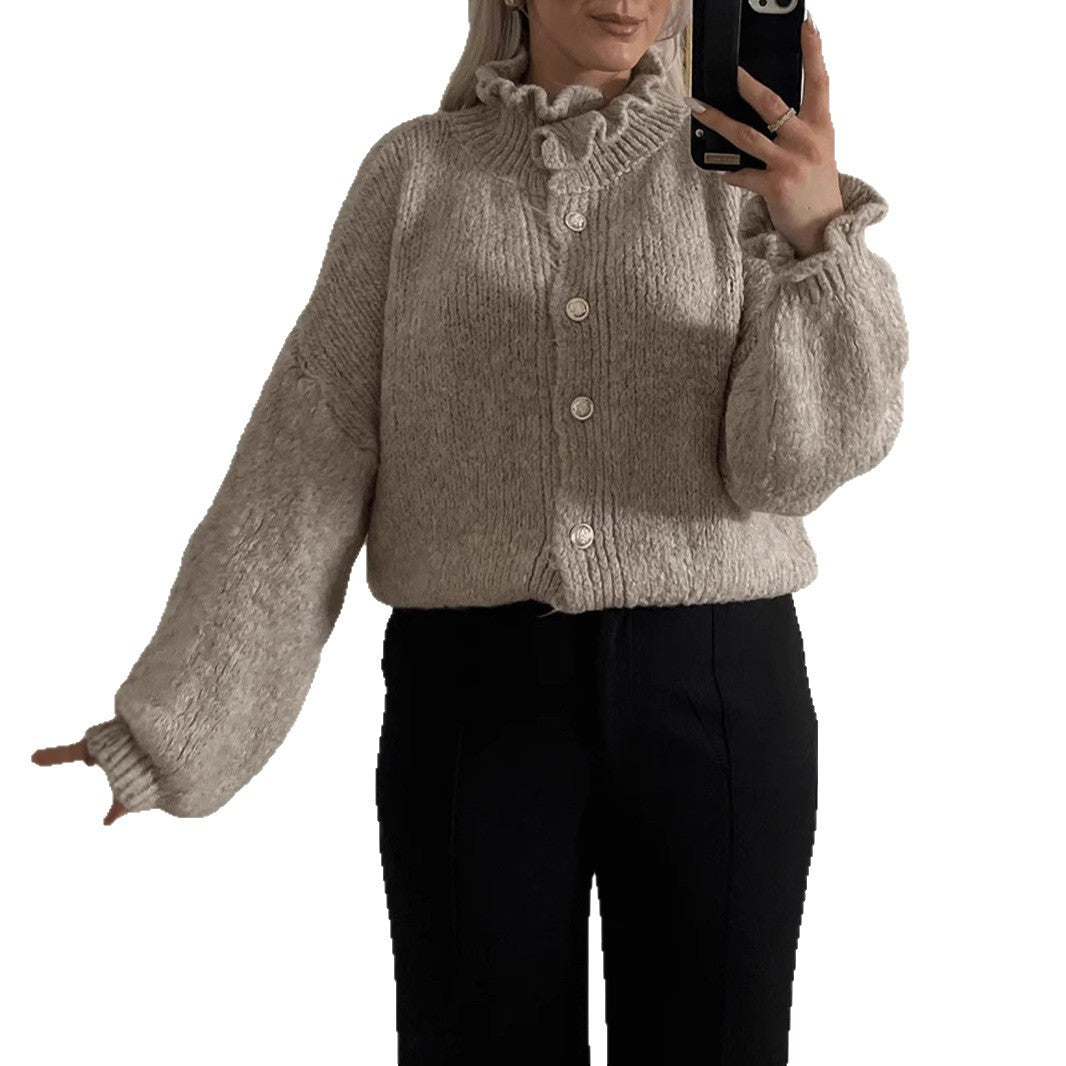 Damen Strickjacke mit modischem Kragen und Knopfdetails R&B