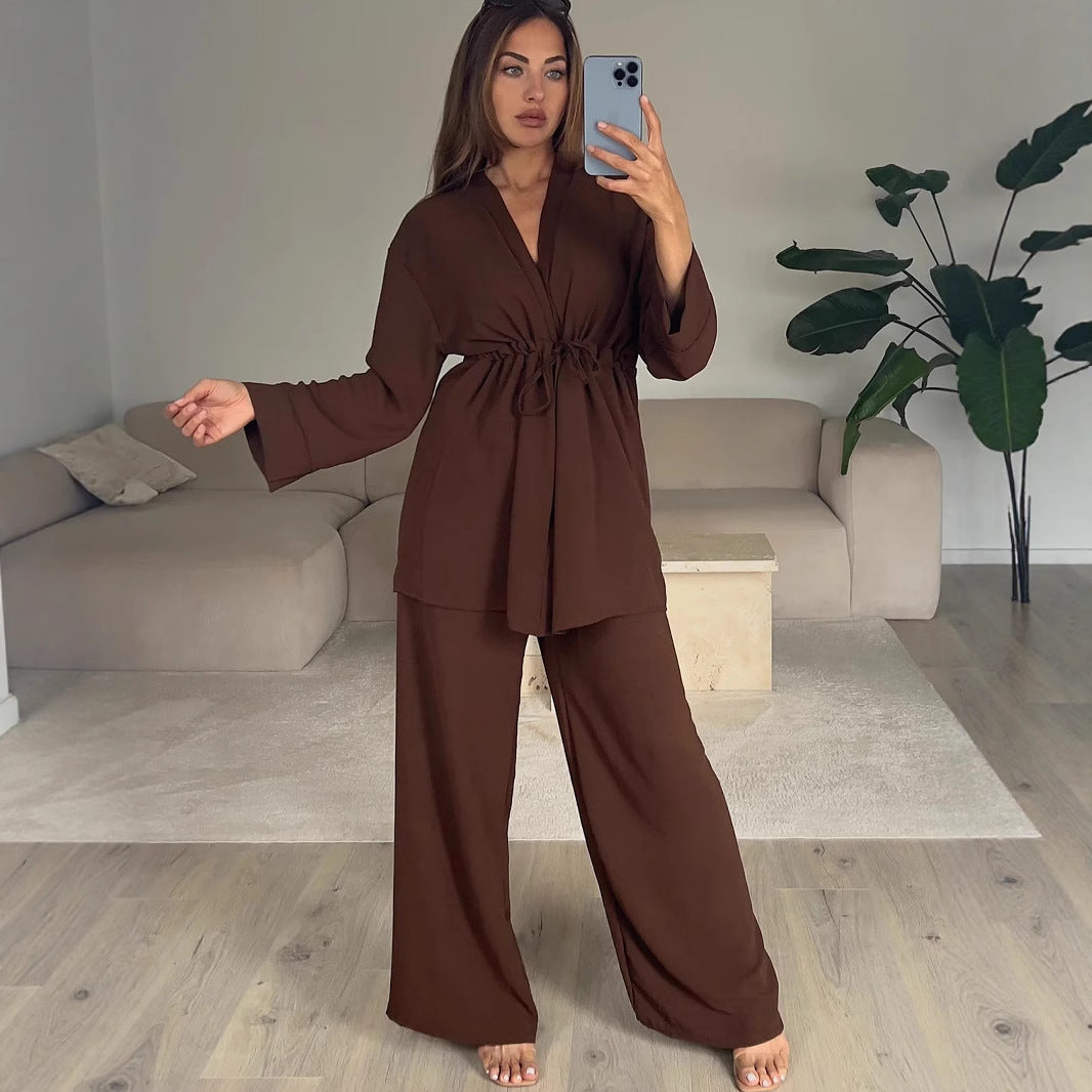 Damen Kimono-Style Lounge-Hose mit Wickeloberteil R&B
