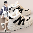 Damen warme High-Top Sneakers mit flauschigem Innenfutter und robuster Profilsohle R&B