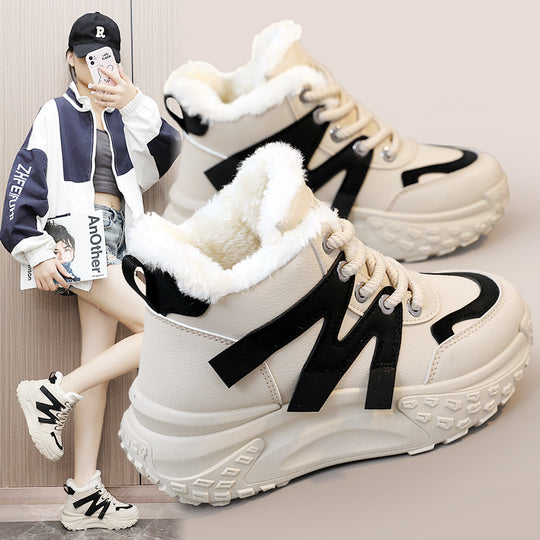 Damen warme High-Top Sneakers mit flauschigem Innenfutter und robuster Profilsohle R&B