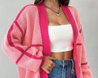 Damen Grobstrickjacke mit Farbkontrast und lässigem Schnitt R&B