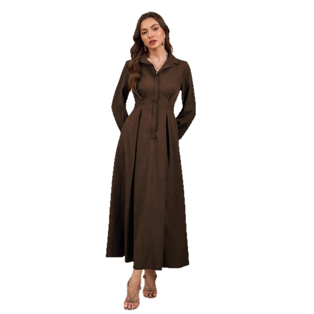 Damen Elegantes Hemdblusenkleid mit schwingendem Rock und praktischen Taschen R&B