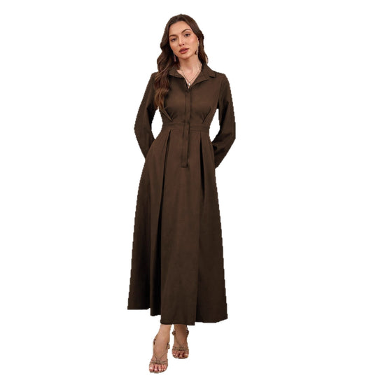 Damen Elegantes Hemdblusenkleid mit schwingendem Rock und praktischen Taschen R&B