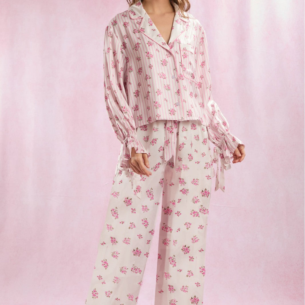 Damen Schlafanzug-Set mit floralem Muster und elegantem Schnitt R&B