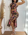 Damen Zweiteiliges Set mit figurbetonendem Design und farbigen Tiermustern R&B