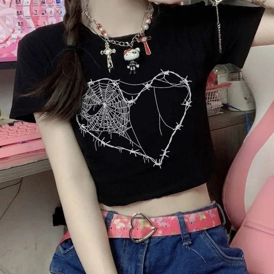 Damen Kurzarm T-Shirt mit aufgedrucktem Lippenmotiv R&B