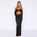 Damen aufregendes Spitzenkleid mit tiefem Rückenausschnitt und langem Arm R&B