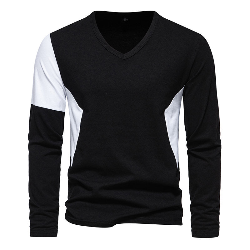 Herren Langarmshirt mit modernem V-Ausschnitt und kontrastierenden Ärmel-Paneelen