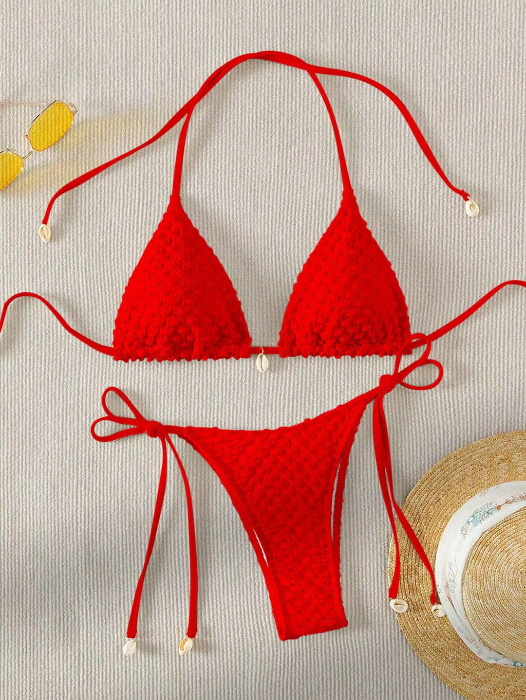 Damen Triangle-Bikini mit strukturiertem Material und zarten Bindebändern R&B