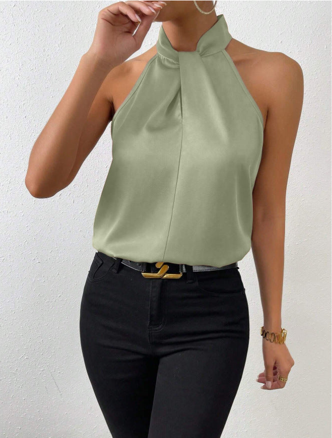 R&B | Damen Knoten Hals Stil Top Seide