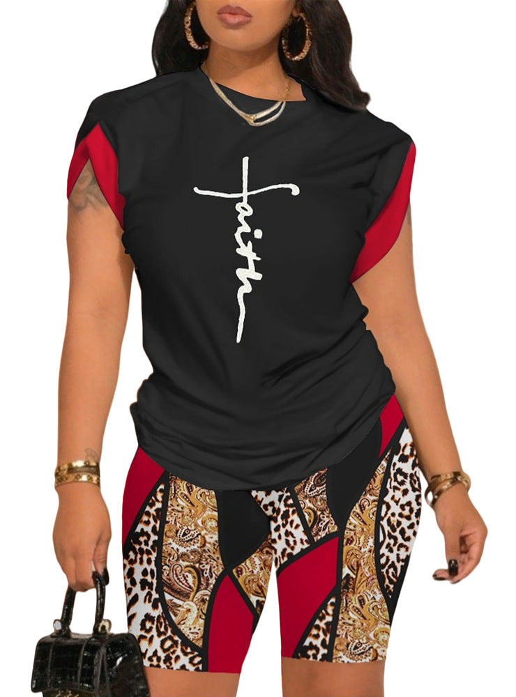 Damen Sport-Set mit inspirierendem Schriftzug und modischem Muster R&B