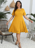 Damen luftiges Kleid mit dekorativem Lochmuster R&B