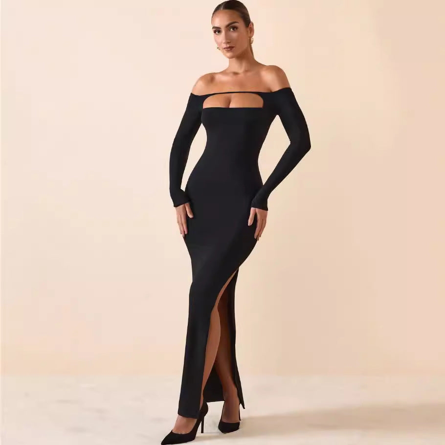 Damen figurbetontes Abendkleid mit Schulterfreischnitt R&B