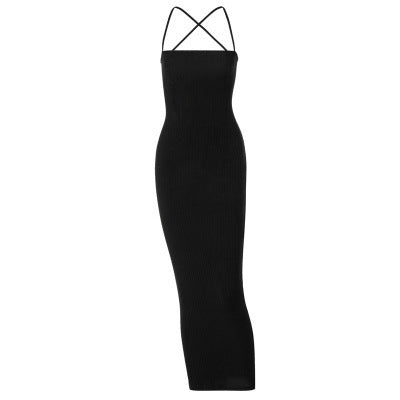 Damen Langarm Strickkleid mit überkreuzten Trägern R&B