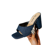 Damen Hochhackige Pantoletten mit komfortabler Denim-Oberfläche R&B