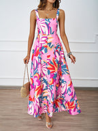 Damen Maxikleid mit floralem Schnitt und modernem Quadrat-Ausschnitt R&B