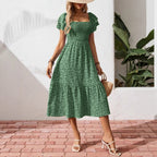 Damen Off-Shoulder Maxikleid mit floralen Mustern und elastischem Oberteil R&B