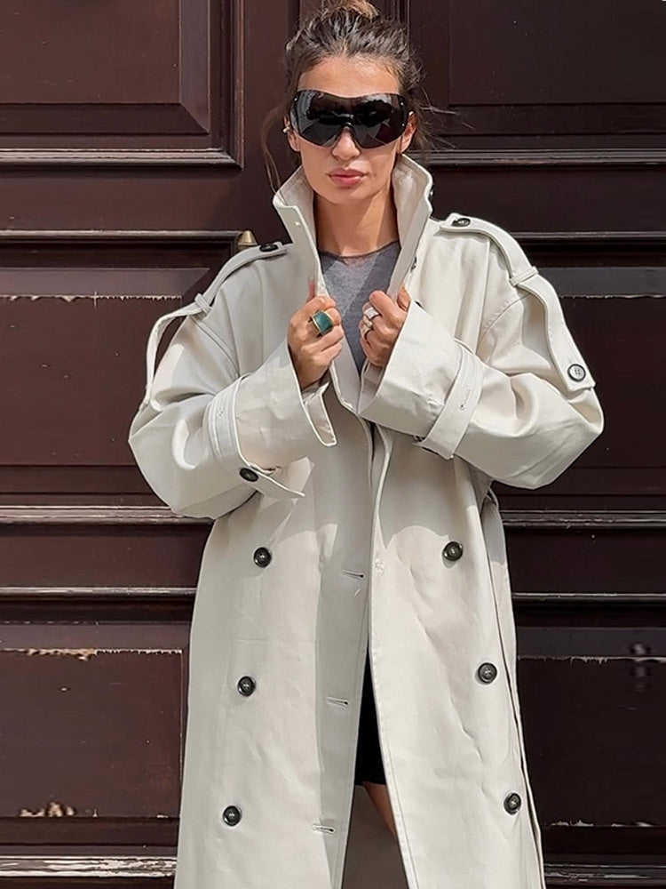 Damen Oversized Trenchcoat mit Taschen und stilvollen Knopfdetails R&B