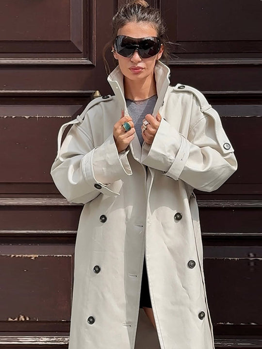 Damen Oversized Trenchcoat mit Taschen und stilvollen Knopfdetails R&B