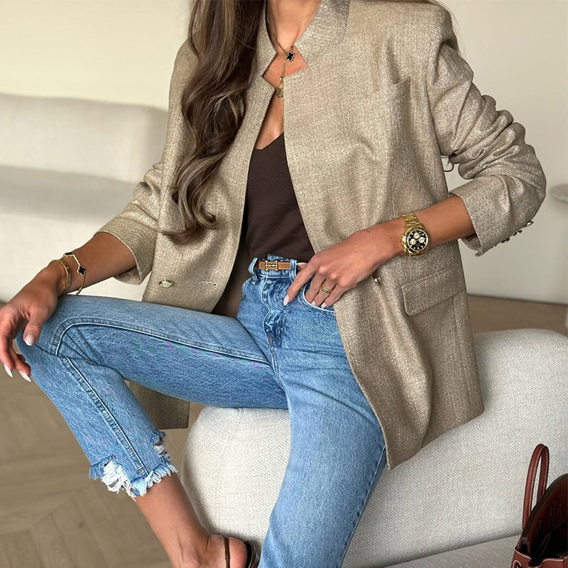 Damen elegante Blazerjacke mit strukturierter Oberfläche und modernen Details R&B