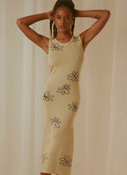 Damen Blumen Strickkleid mit schmalem Schnitt und ärmellosem Design R&B