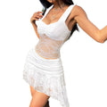 Damen Boho-Minikleid mit floralem Spitzen- und asymmetrischem Saum R&B
