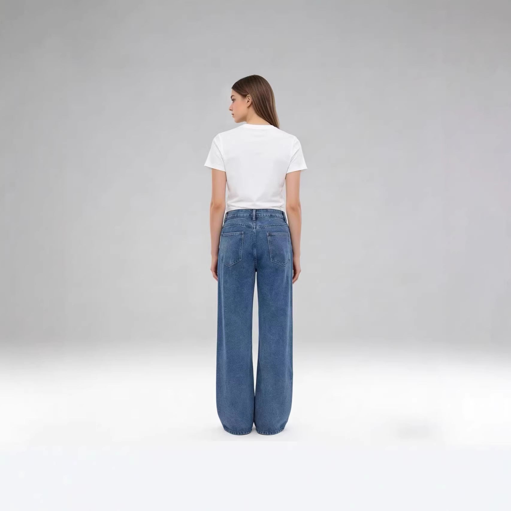 Damen Weite Jeans mit hohem Bund und Falten