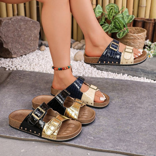 Damen komfortable Zehentrenner-Sandalen mit modischem Schnallen-Design R&B